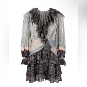 Ulla Johnson Blue and Black Ruffled Mini Dress